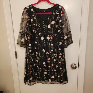 Spense Black Embroidered Dress SZ10